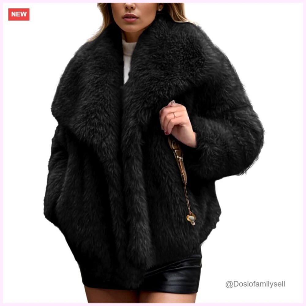 Faux Fur Jacket Winter Long Sleeve Fluffy Lapel Shaggy Coat